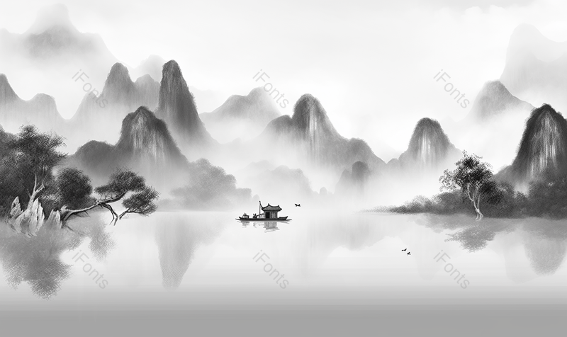 黑白国风艺术山水水墨画,插画/手绘图,插画/手绘图库,插画/手绘图下载,插画/手绘